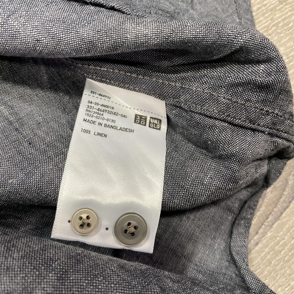 Uniqlo Shirt Mens Large Gray 100% Linen Long Sleeve Button Front Casual - Picture 5 of 7